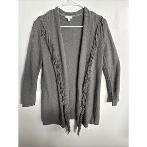 J.Jill Womens Gray Fringe Duster Long Sleeve Knit Cardigan XS P